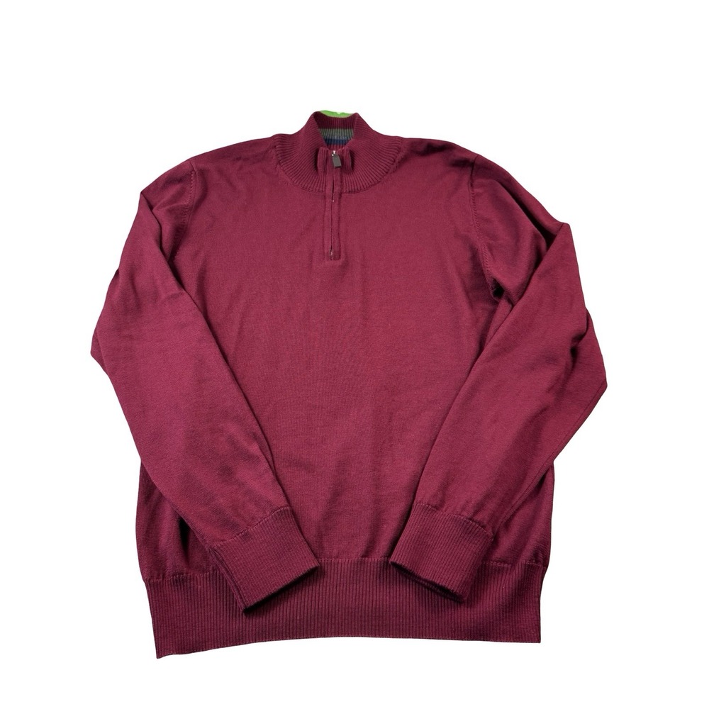 Tom James Red Pure Merino Wool 1/2 Zip Mens Pullover Sweater Size Medium